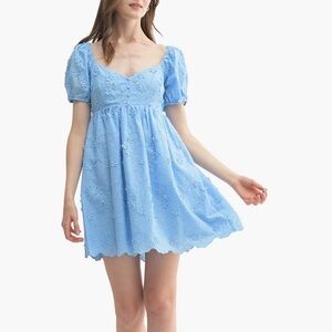 All in Favor Light Blue Puff Sleeve Mini Dress